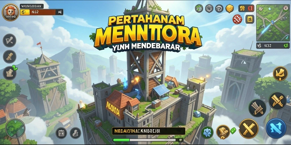 Gameplay seru dalam N32 dengan menara beraneka ragam.